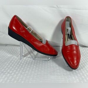 Bally Jade Red Leather Wedge Shoes Size 8 Made in Italy